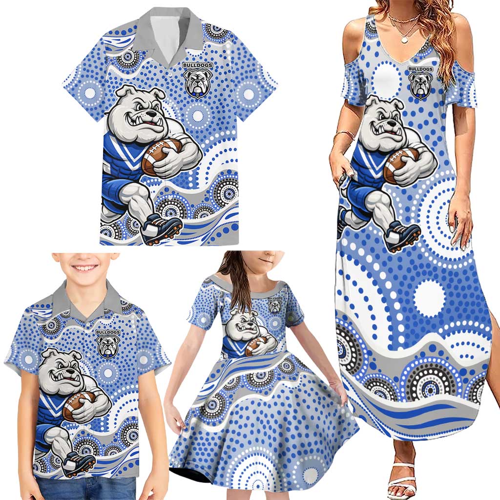 Canterbury-Bankstown Bulldogs Family Matching Summer Maxi Dress and Hawaiian Shirt Aboriginal Dot Pattern - Rugby Mascot Heritage Pride