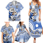 Canterbury-Bankstown Bulldogs Family Matching Summer Maxi Dress and Hawaiian Shirt Aboriginal Dot Pattern - Rugby Mascot Heritage Pride
