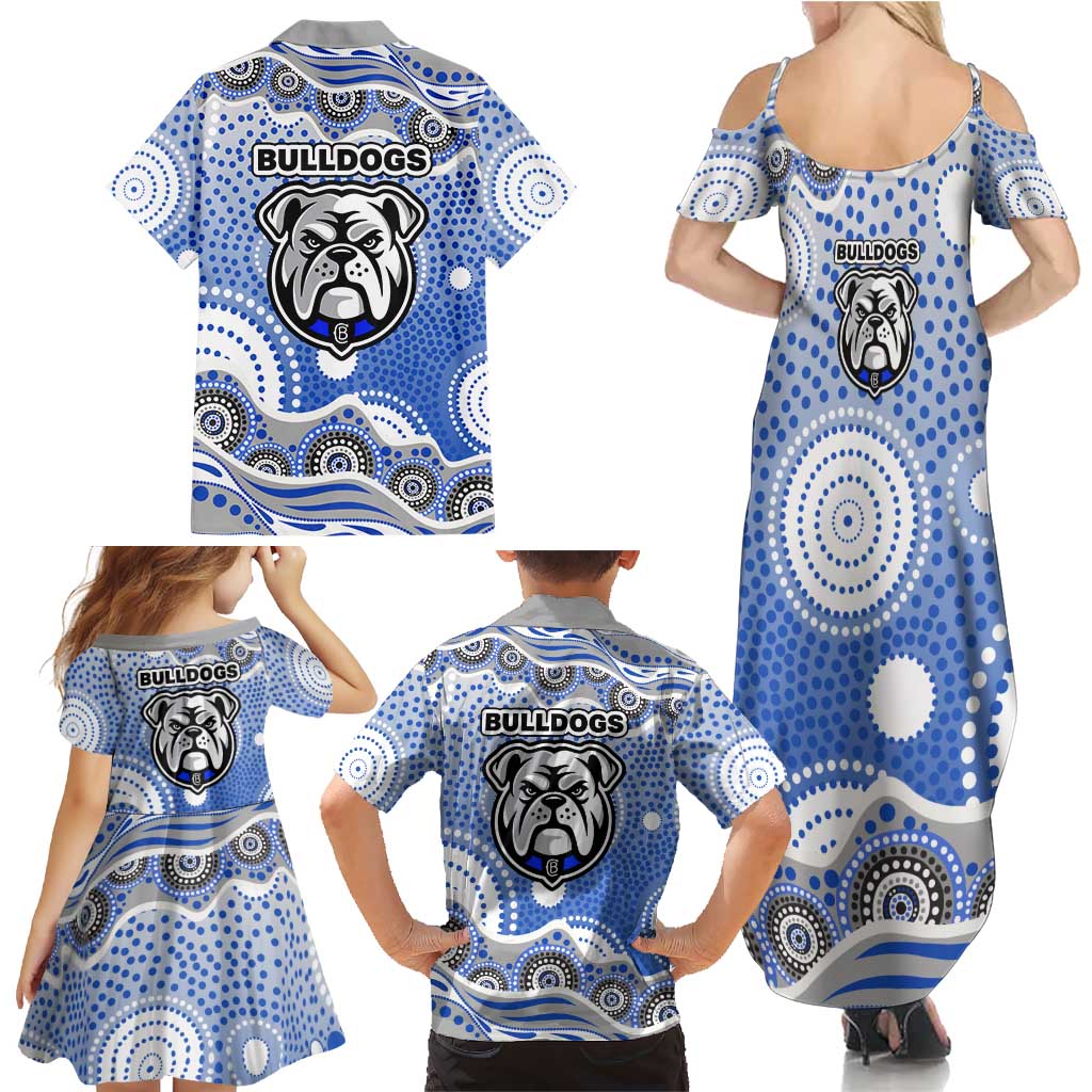 Canterbury-Bankstown Bulldogs Family Matching Summer Maxi Dress and Hawaiian Shirt Aboriginal Dot Pattern - Rugby Mascot Heritage Pride