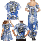 Canterbury-Bankstown Bulldogs Family Matching Summer Maxi Dress and Hawaiian Shirt Aboriginal Dot Pattern - Rugby Mascot Heritage Pride