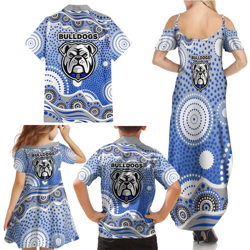 Canterbury-Bankstown Bulldogs Family Matching Summer Maxi Dress and Hawaiian Shirt Aboriginal Dot Pattern - Rugby Mascot Heritage Pride