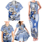 Canterbury-Bankstown Bulldogs Family Matching Tank Maxi Dress and Hawaiian Shirt Aboriginal Dot Pattern - Rugby Mascot Heritage Pride