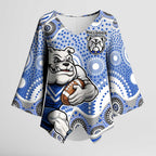 Canterbury-Bankstown Bulldogs Kimono Sleeve Blouse Aboriginal Dot Pattern - Rugby Mascot Heritage Pride