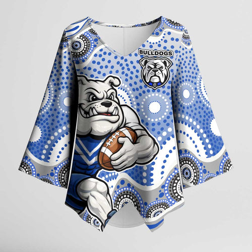 Canterbury-Bankstown Bulldogs Kimono Sleeve Blouse Aboriginal Dot Pattern - Rugby Mascot Heritage Pride