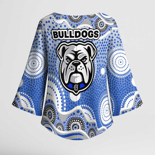 Canterbury-Bankstown Bulldogs Kimono Sleeve Blouse Aboriginal Dot Pattern - Rugby Mascot Heritage Pride