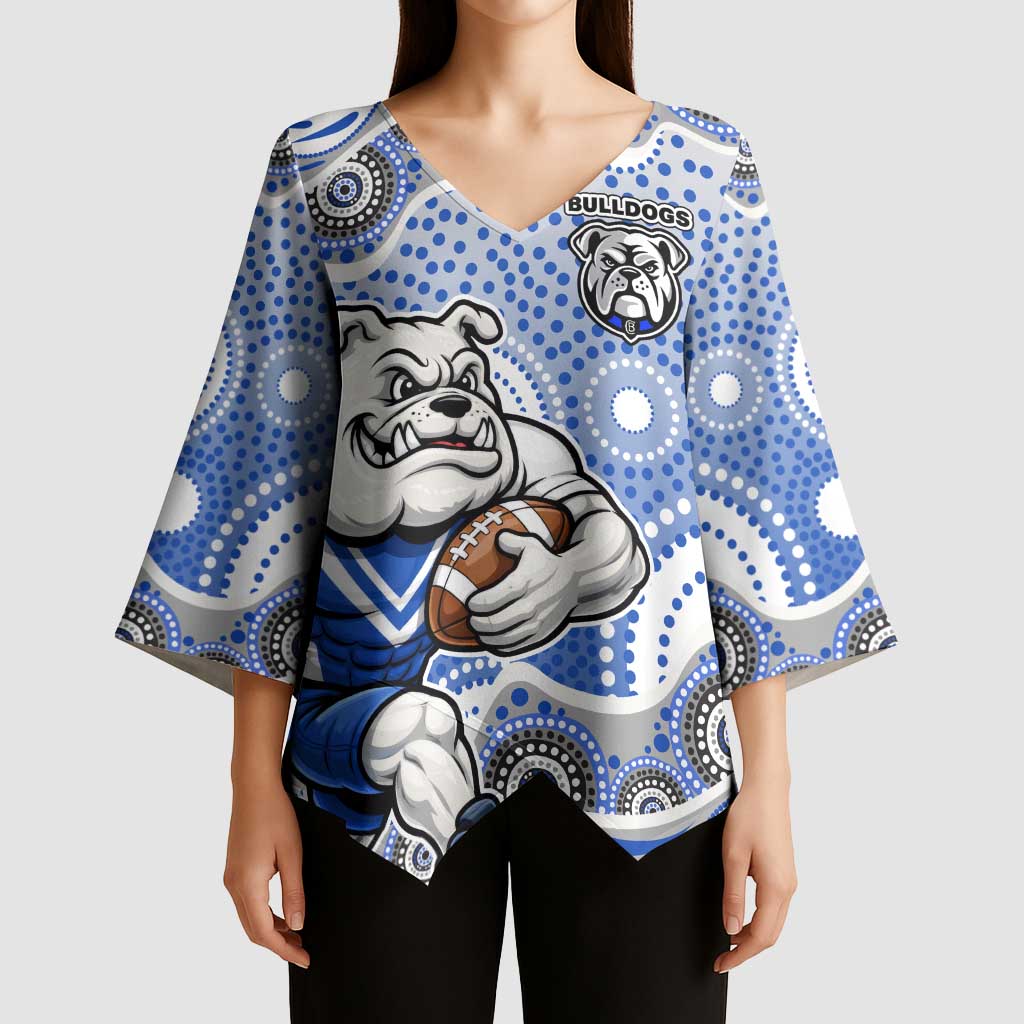 Canterbury-Bankstown Bulldogs Kimono Sleeve Blouse Aboriginal Dot Pattern - Rugby Mascot Heritage Pride