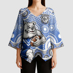 Canterbury-Bankstown Bulldogs Kimono Sleeve Blouse Aboriginal Dot Pattern - Rugby Mascot Heritage Pride