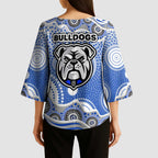 Canterbury-Bankstown Bulldogs Kimono Sleeve Blouse Aboriginal Dot Pattern - Rugby Mascot Heritage Pride
