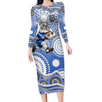 Canterbury-Bankstown Bulldogs Long Sleeve Bodycon Dress Aboriginal Dot Pattern - Rugby Mascot Heritage Pride