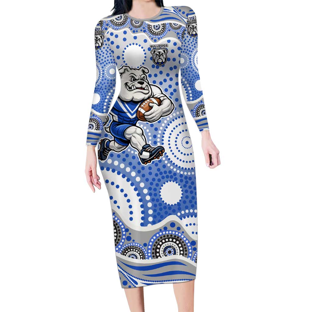 Canterbury-Bankstown Bulldogs Long Sleeve Bodycon Dress Aboriginal Dot Pattern - Rugby Mascot Heritage Pride