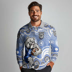 Canterbury-Bankstown Bulldogs Long Sleeve Polo Shirt Aboriginal Dot Pattern - Rugby Mascot Heritage Pride