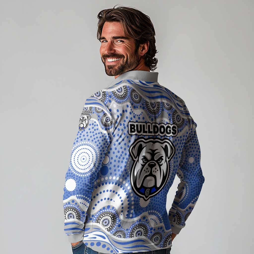 Canterbury-Bankstown Bulldogs Long Sleeve Polo Shirt Aboriginal Dot Pattern - Rugby Mascot Heritage Pride