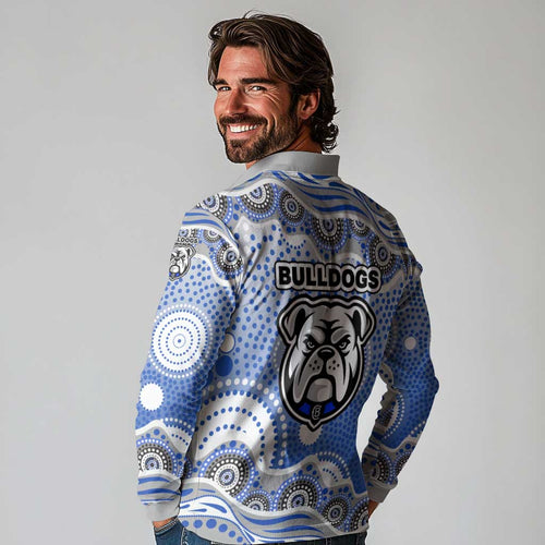 Canterbury-Bankstown Bulldogs Long Sleeve Polo Shirt Aboriginal Dot Pattern - Rugby Mascot Heritage Pride