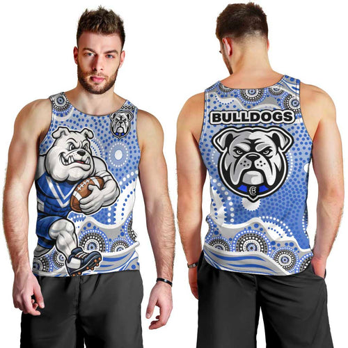 Canterbury-Bankstown Bulldogs Men Tank Top Aboriginal Dot Pattern - Rugby Mascot Heritage Pride