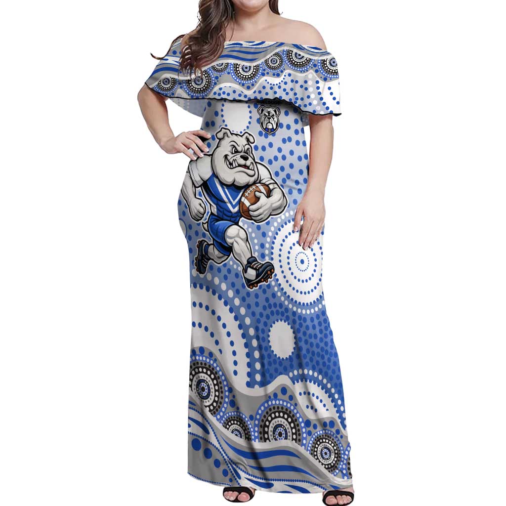 Canterbury-Bankstown Bulldogs Off Shoulder Maxi Dress Aboriginal Dot Pattern - Rugby Mascot Heritage Pride