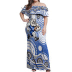 Canterbury-Bankstown Bulldogs Off Shoulder Maxi Dress Aboriginal Dot Pattern - Rugby Mascot Heritage Pride