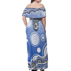 Canterbury-Bankstown Bulldogs Off Shoulder Maxi Dress Aboriginal Dot Pattern - Rugby Mascot Heritage Pride