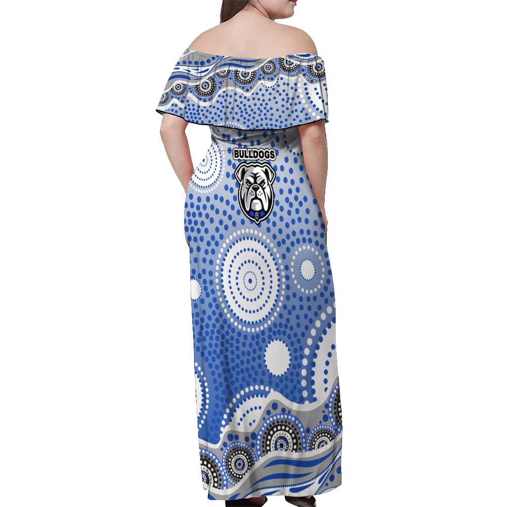 Canterbury-Bankstown Bulldogs Off Shoulder Maxi Dress Aboriginal Dot Pattern - Rugby Mascot Heritage Pride