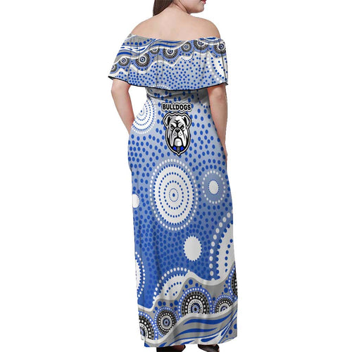 Canterbury-Bankstown Bulldogs Off Shoulder Maxi Dress Aboriginal Dot Pattern - Rugby Mascot Heritage Pride