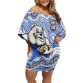 Canterbury-Bankstown Bulldogs Off Shoulder Short Dress Aboriginal Dot Pattern - Rugby Mascot Heritage Pride