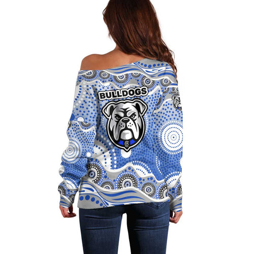 Canterbury-Bankstown Bulldogs Off Shoulder Sweater Aboriginal Dot Pattern - Rugby Mascot Heritage Pride