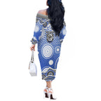 Canterbury-Bankstown Bulldogs Off The Shoulder Long Sleeve Dress Aboriginal Dot Pattern - Rugby Mascot Heritage Pride