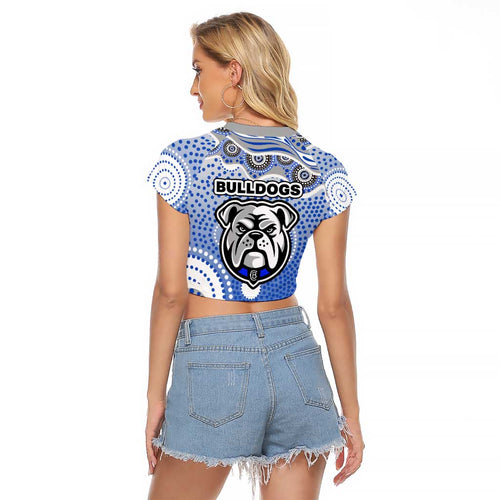 Canterbury-Bankstown Bulldogs Raglan Cropped T Shirt Aboriginal Dot Pattern - Rugby Mascot Heritage Pride