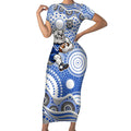 Canterbury-Bankstown Bulldogs Short Sleeve Bodycon Dress Aboriginal Dot Pattern - Rugby Mascot Heritage Pride