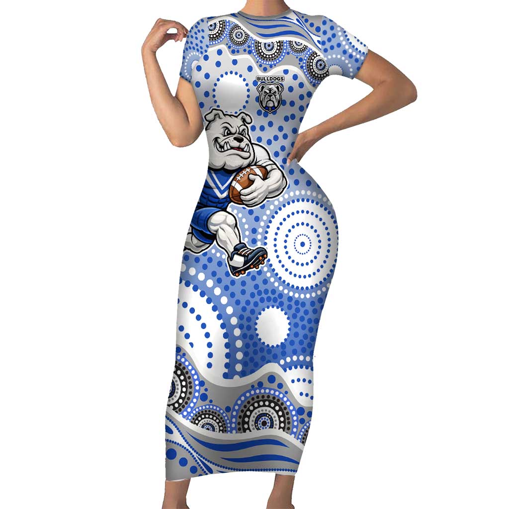 Canterbury-Bankstown Bulldogs Short Sleeve Bodycon Dress Aboriginal Dot Pattern - Rugby Mascot Heritage Pride
