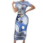 Canterbury-Bankstown Bulldogs Short Sleeve Bodycon Dress Aboriginal Dot Pattern - Rugby Mascot Heritage Pride