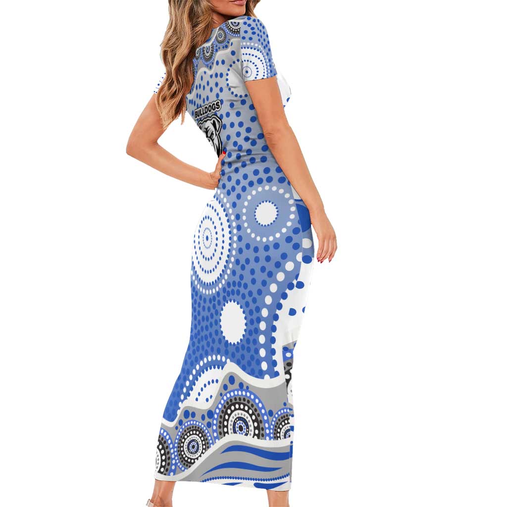 Canterbury-Bankstown Bulldogs Short Sleeve Bodycon Dress Aboriginal Dot Pattern - Rugby Mascot Heritage Pride