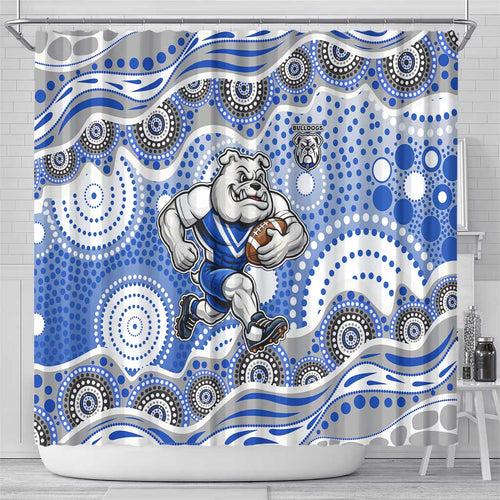 Canterbury-Bankstown Bulldogs Shower Curtain Aboriginal Dot Pattern - Rugby Mascot Heritage Pride