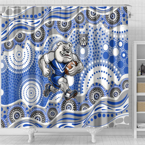 Canterbury-Bankstown Bulldogs Shower Curtain Aboriginal Dot Pattern - Rugby Mascot Heritage Pride