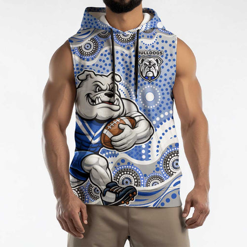 Canterbury-Bankstown Bulldogs Sleeveless Hoodie Aboriginal Dot Pattern - Rugby Mascot Heritage Pride