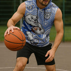 Canterbury-Bankstown Bulldogs Sleeveless Hoodie Aboriginal Dot Pattern - Rugby Mascot Heritage Pride