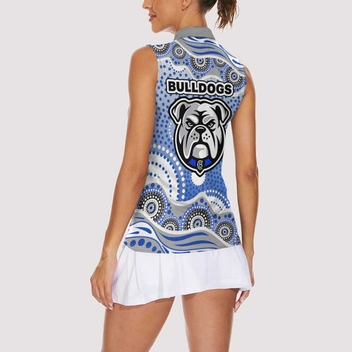 Canterbury-Bankstown Bulldogs Women Sleeveless Polo Shirt Aboriginal Dot Pattern - Rugby Mascot Heritage Pride