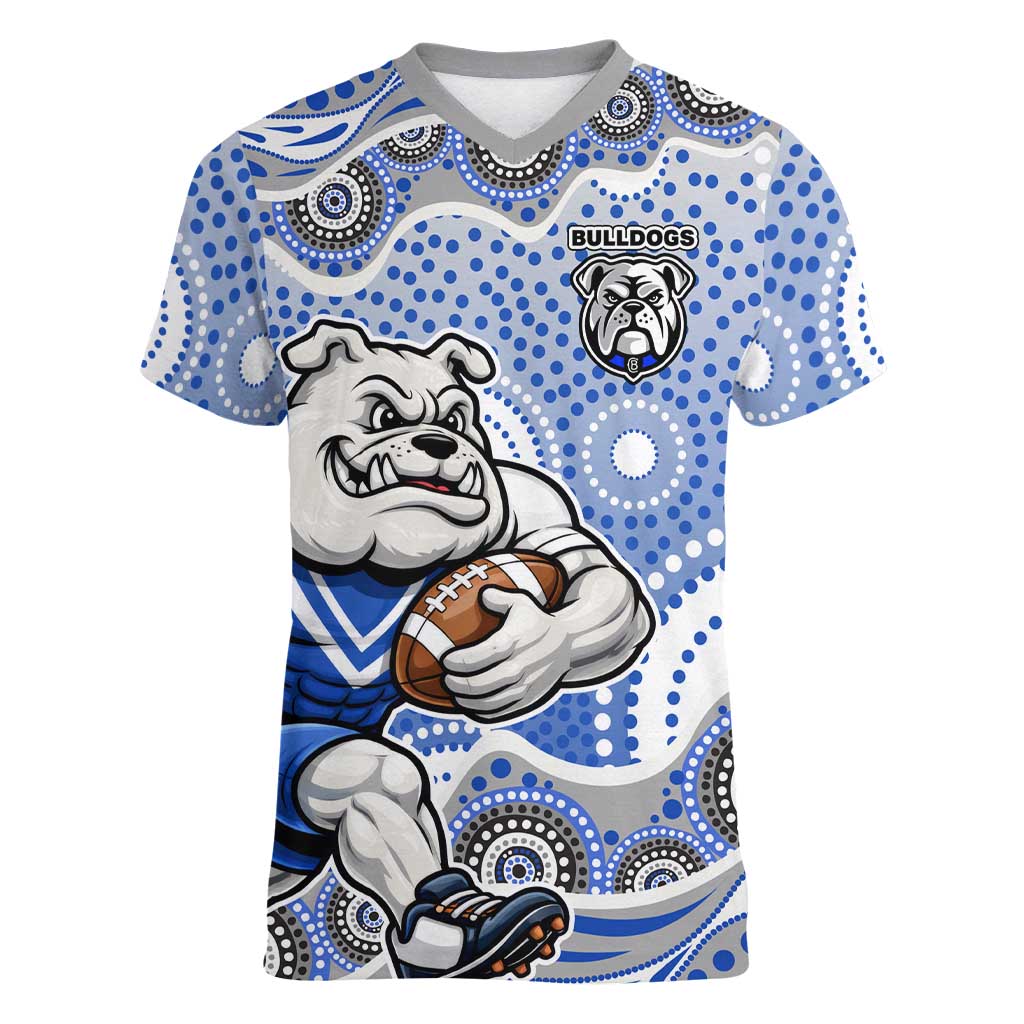 Canterbury-Bankstown Bulldogs Women V-Neck T-Shirt Aboriginal Dot Pattern - Rugby Mascot Heritage Pride