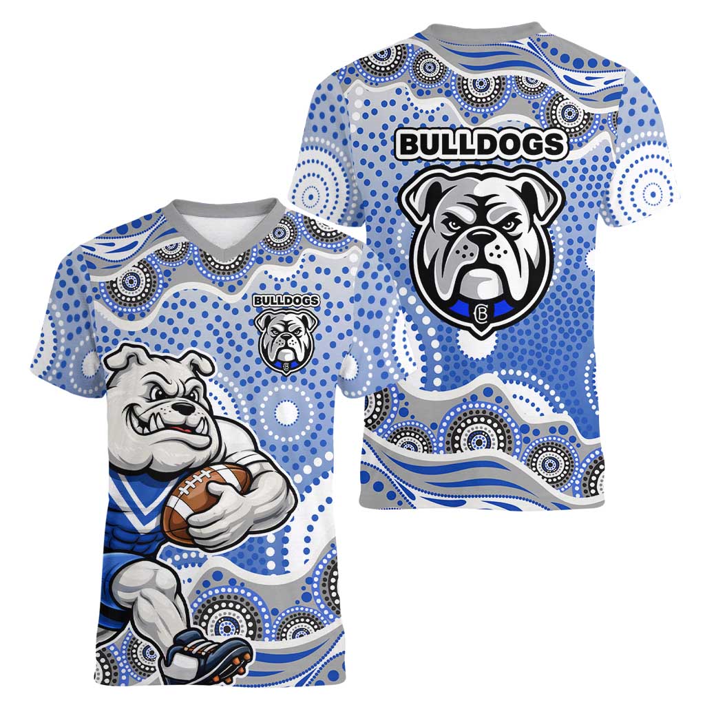 Canterbury-Bankstown Bulldogs Women V-Neck T-Shirt Aboriginal Dot Pattern - Rugby Mascot Heritage Pride