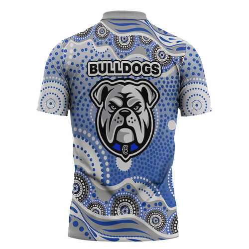 Canterbury-Bankstown Bulldogs Zipper Polo Shirt Aboriginal Dot Pattern - Rugby Mascot Heritage Pride