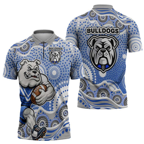 Canterbury-Bankstown Bulldogs Zipper Polo Shirt Aboriginal Dot Pattern - Rugby Mascot Heritage Pride