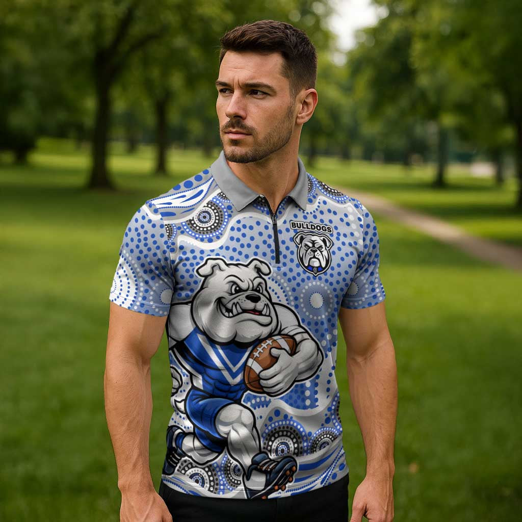Canterbury-Bankstown Bulldogs Zipper Polo Shirt Aboriginal Dot Pattern - Rugby Mascot Heritage Pride