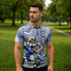 Canterbury-Bankstown Bulldogs Zipper Polo Shirt Aboriginal Dot Pattern - Rugby Mascot Heritage Pride