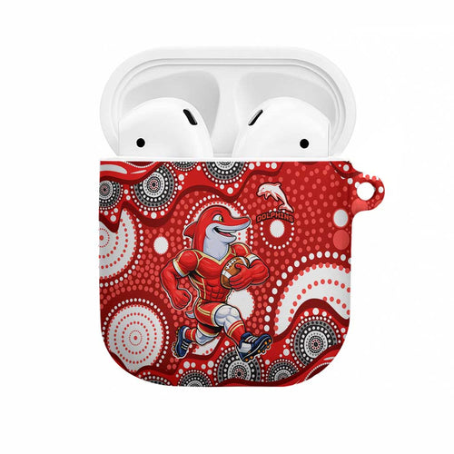 Dolphins AirPods Case Aboriginal Dot Pattern - Rugby Mascot Heritage Pride