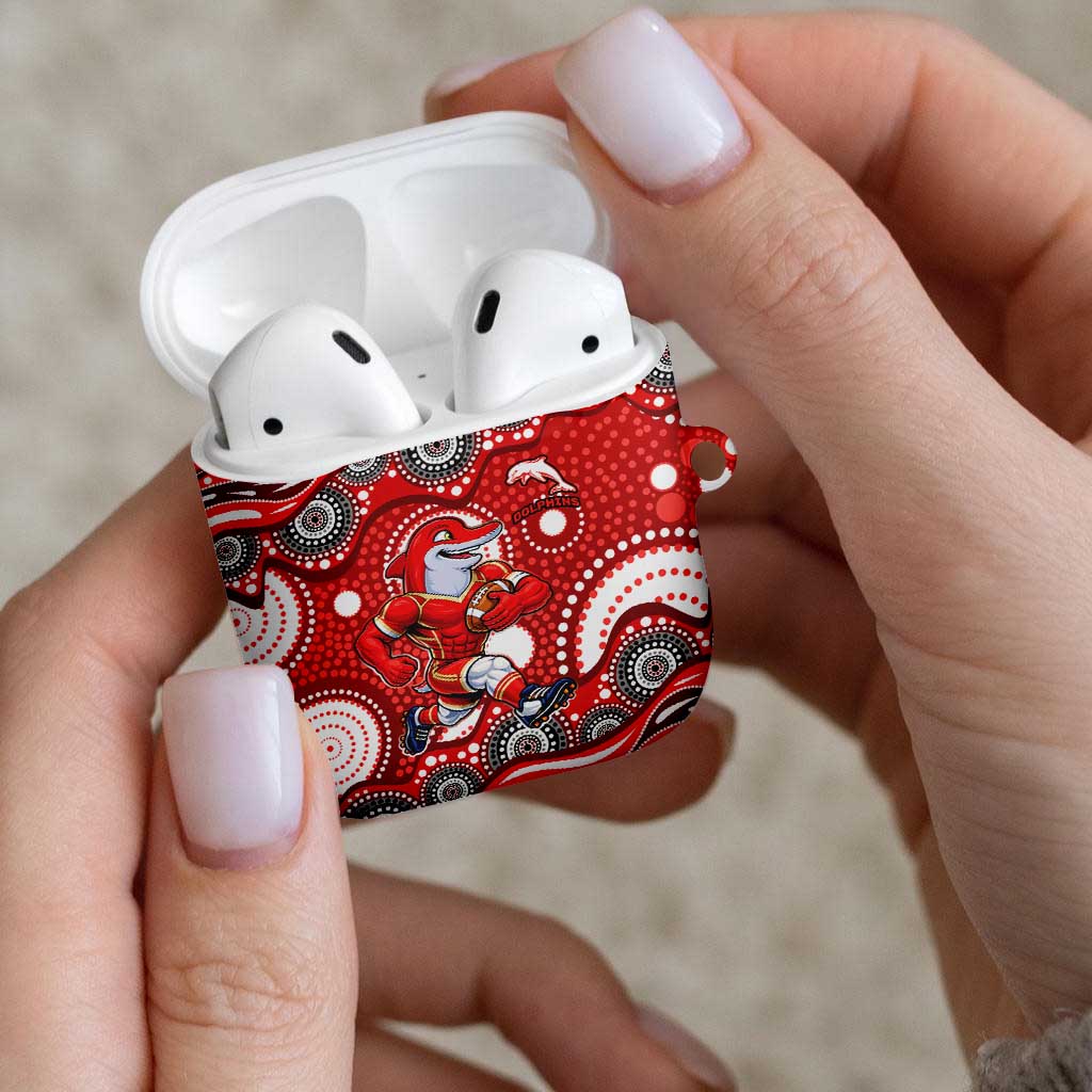 Dolphins AirPods Case Aboriginal Dot Pattern - Rugby Mascot Heritage Pride