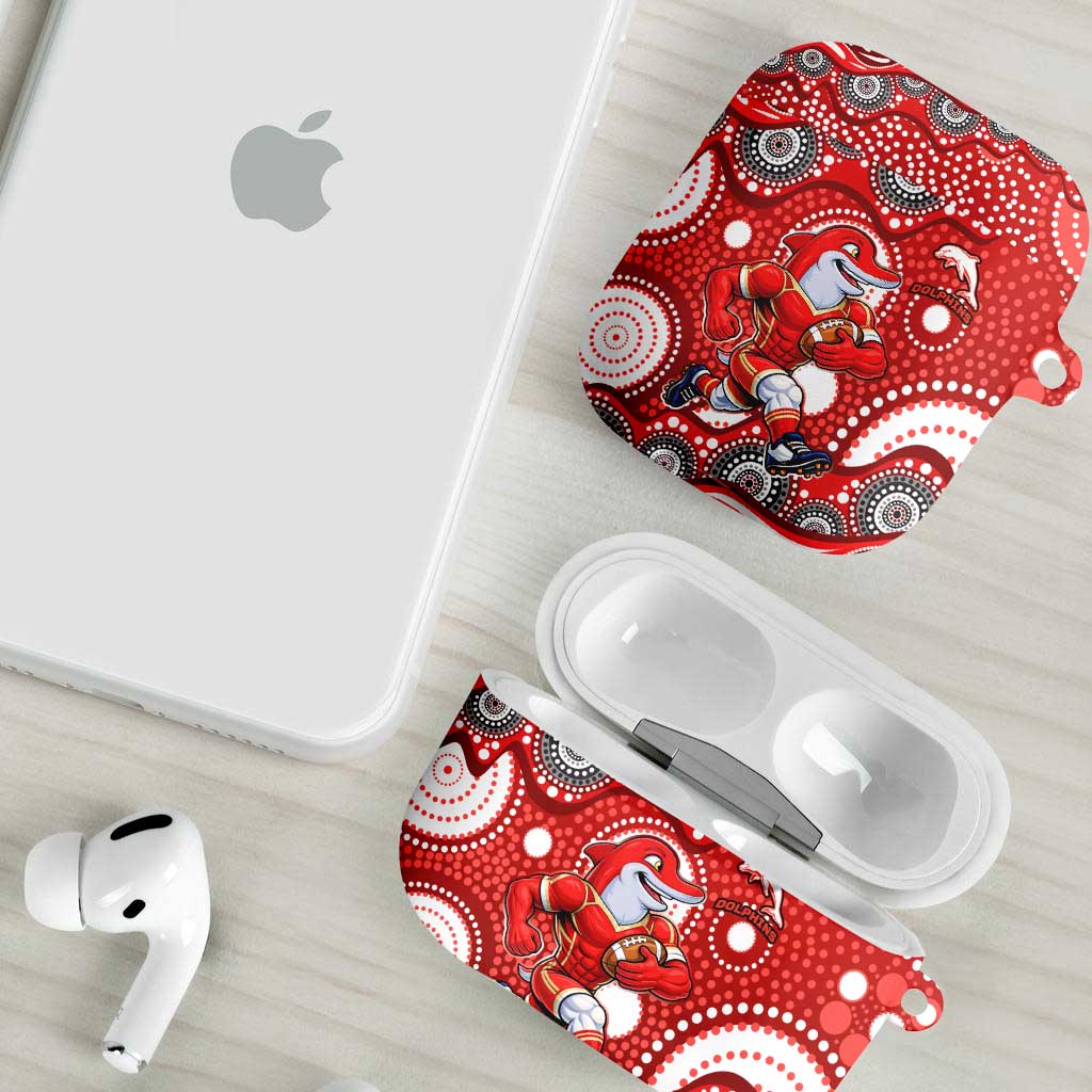 Dolphins AirPods Case Aboriginal Dot Pattern - Rugby Mascot Heritage Pride