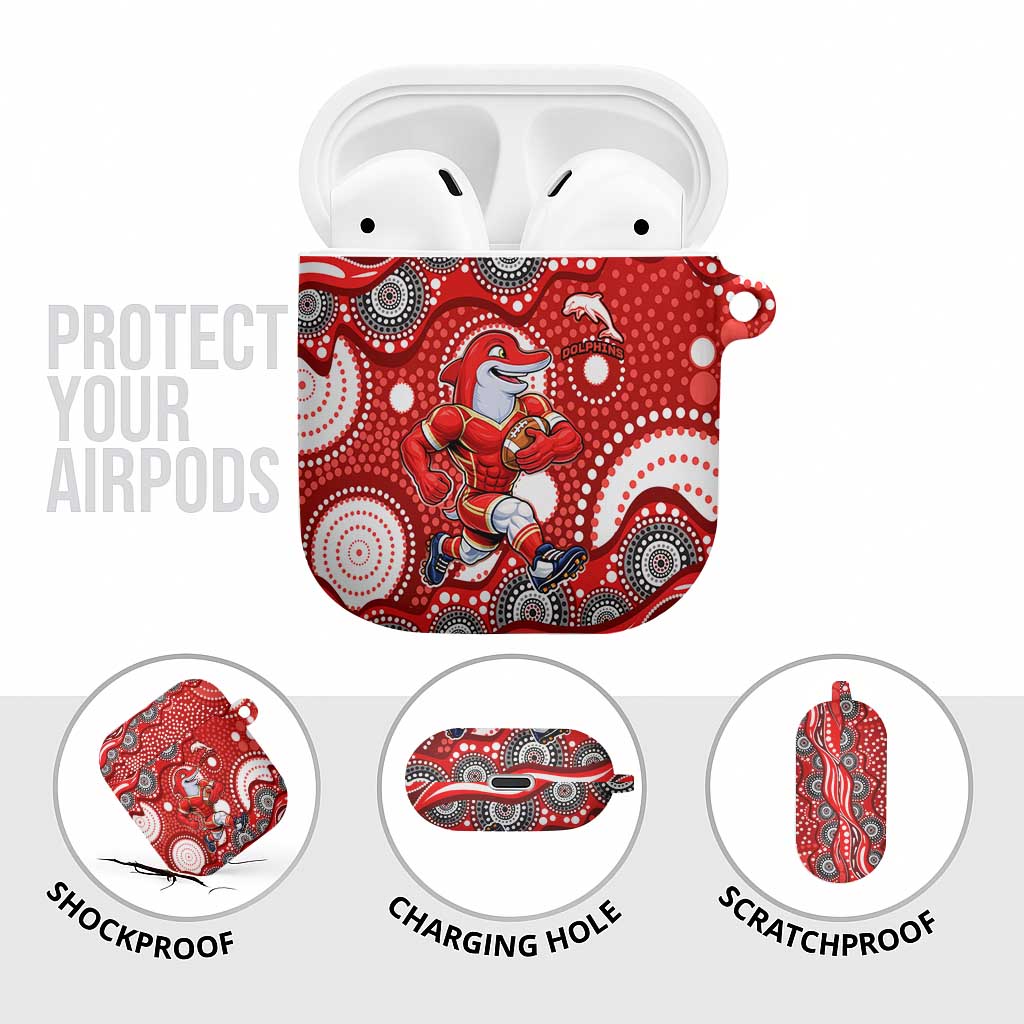 Dolphins AirPods Case Aboriginal Dot Pattern - Rugby Mascot Heritage Pride