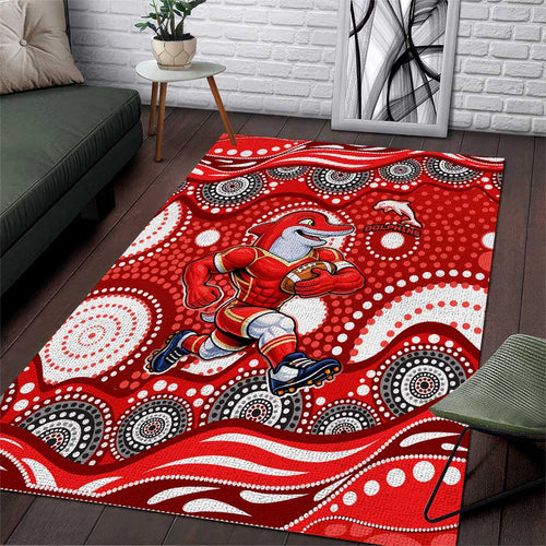 Dolphins Area Rug Aboriginal Dot Pattern - Rugby Mascot Heritage Pride