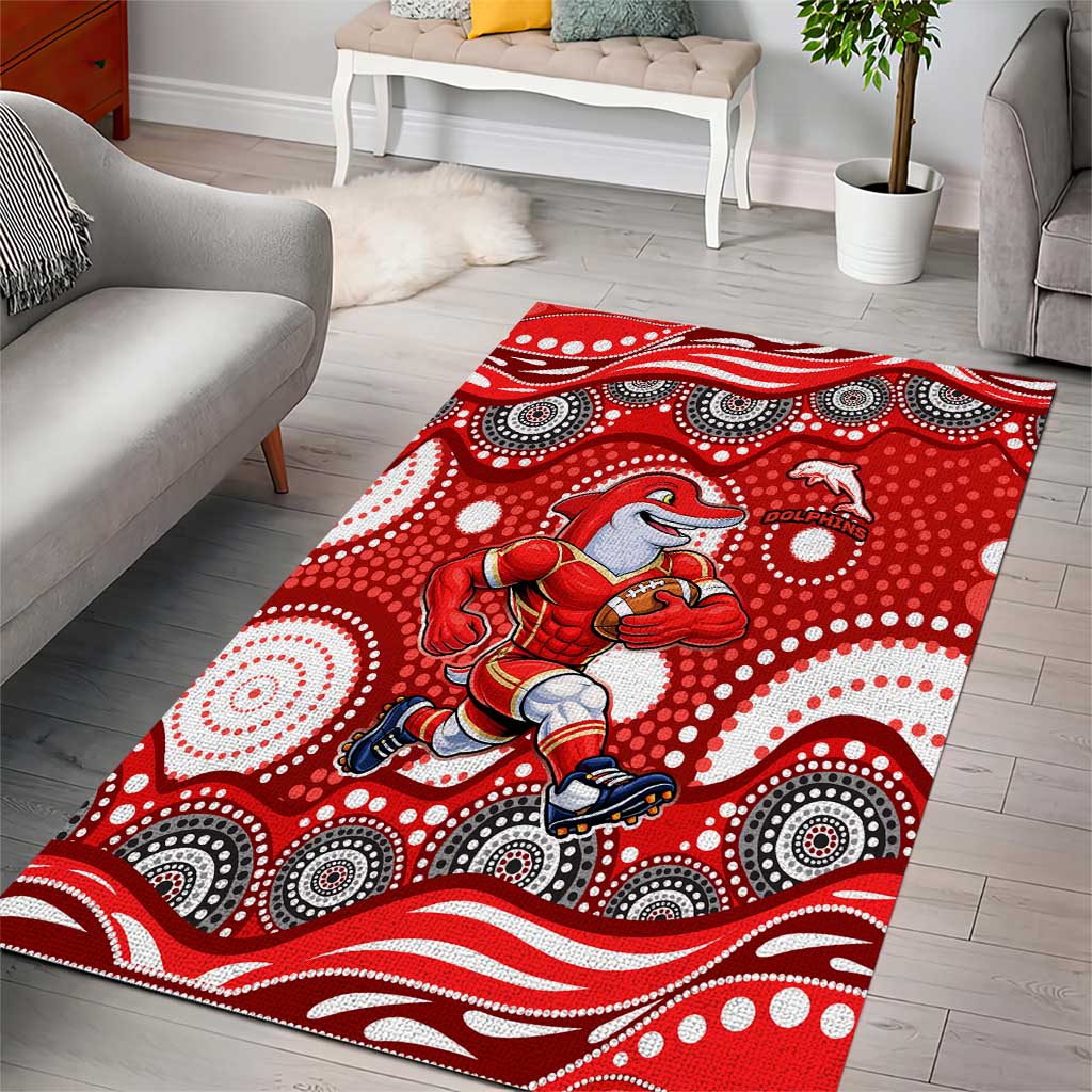 Dolphins Area Rug Aboriginal Dot Pattern - Rugby Mascot Heritage Pride