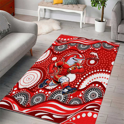 Dolphins Area Rug Aboriginal Dot Pattern - Rugby Mascot Heritage Pride