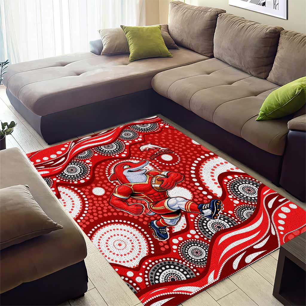 Dolphins Area Rug Aboriginal Dot Pattern - Rugby Mascot Heritage Pride